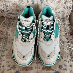 Balenciaga Triple S Sneakers in White and Turquoise Colorway
